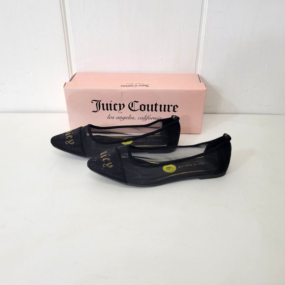Juicy Couture Black Penny Logo Spell Out Flats NIB - Picture 2 of 8